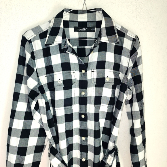 Lauren Ralph Lauren Buffalo Check Belted Twill Long Sleeve Midi Shirt Dress Sz 2 - Picture 3 of 8